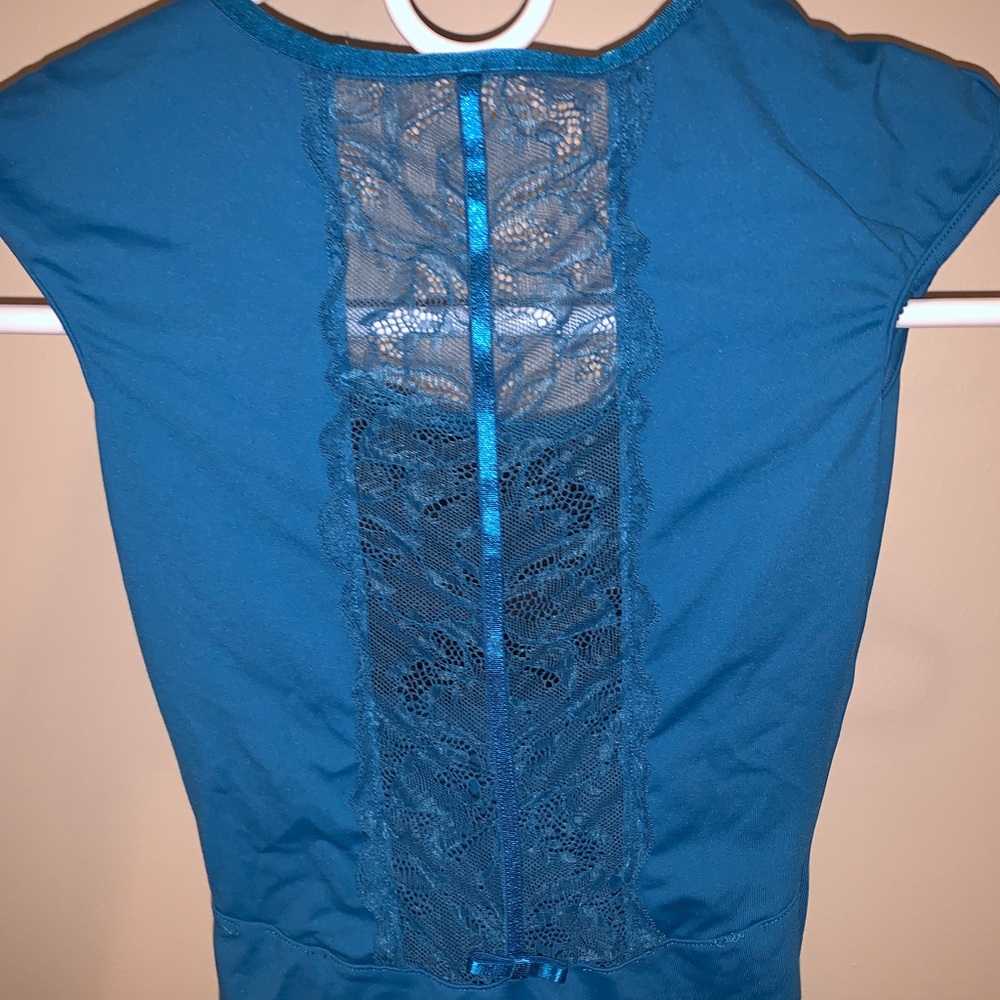 TEAL CAP SLEEVE LACE LEOTARD